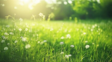 Obraz premium Sunlit Green Wildflower Meadow A Summer Nature Scene