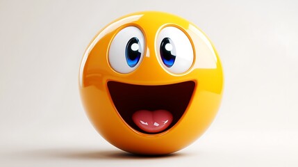 Fototapeta premium 3D rendered joyful emoticon, expressive face, on plain background. Possible stock photo use illustration