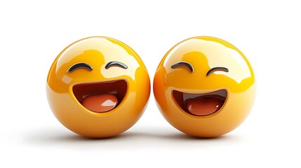 Fototapeta premium Two laughing emoji, 3D render, white background, digital art, possible use for social media