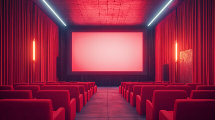 Cinema room with blank screen and empty space Red seat