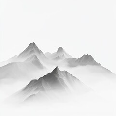 Misty Mountain Peaks, serene landscape, calm sky, artistic print