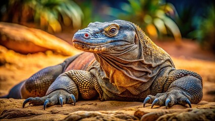 Fototapeta premium Giant Lizard: Komodo Dragon in Desert Sand