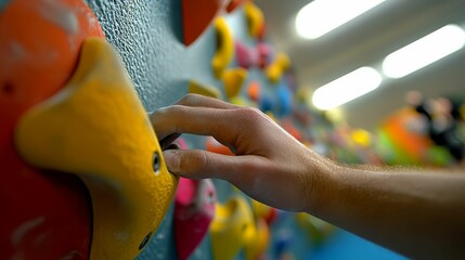 Fototapeta premium Hand grips colorful climbing wall holds