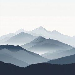 Misty Blue Mountainscape Peaceful scenic view, hazy sky, ideal for calming design