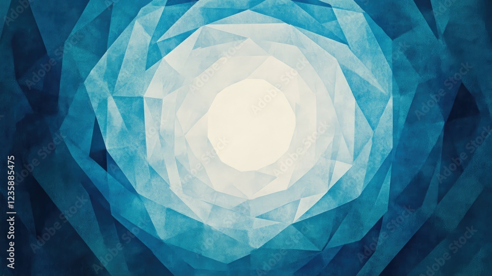 Poster abstract geometric background with shades of blue and white, creating a circular pattern that evokes