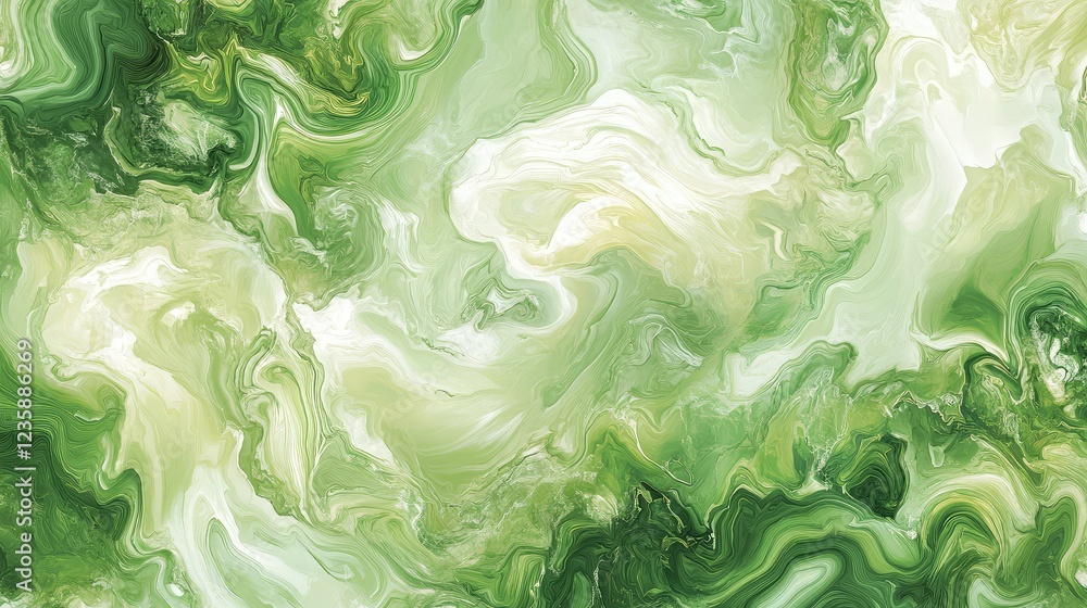 Poster abstract green fluid art with swirling patterns and textures creating a natural and organic aestheti
