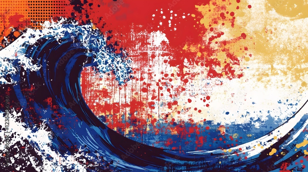 Poster powerful oceanic waves crashing against vibrant abstract background