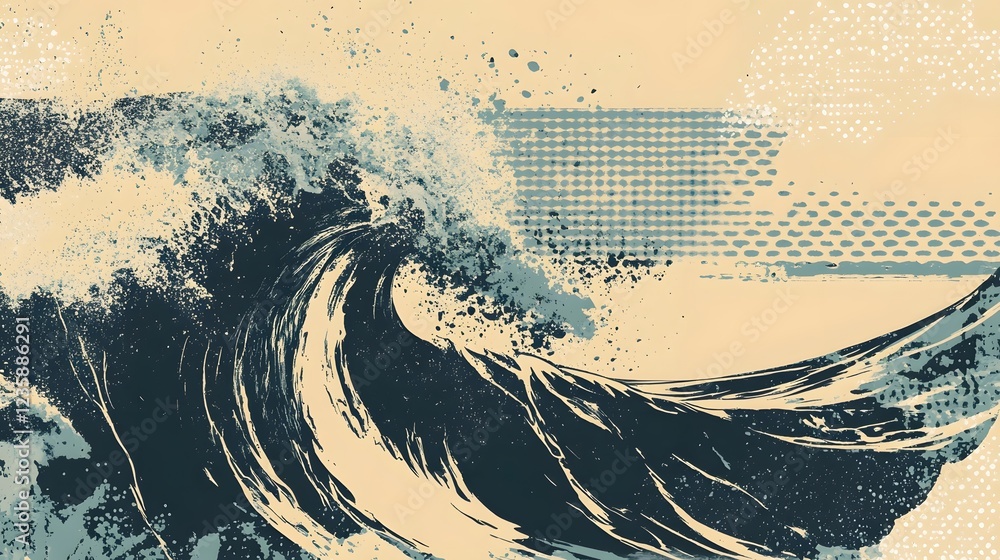 Poster Powerful Oceanic Waves Crashing and Splashing with Dynamic Motion and Minimal Abstract Graphic Design