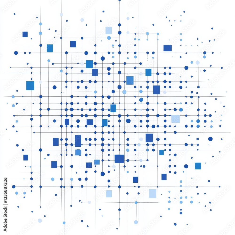 Aufkleber abstract data network, digital grid, connection visualization, background blur, tech concept