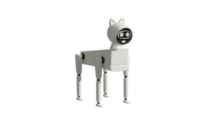 3d model of robot dog white with black on white background, robotic home technician, robot