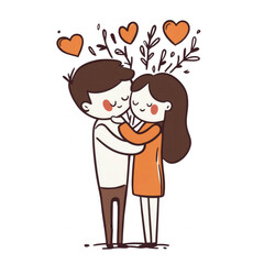 A loving couple embracing under heart-shaped branches, isolated on transparent or white background