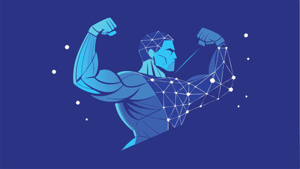 Abstract Athletic Man Biceps Line Art with Geometric Patterns and Dynamic Background