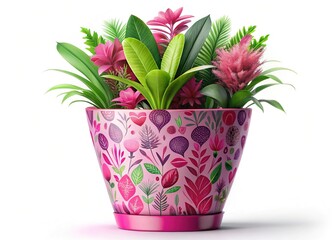 Pink Plant Pot Pattern for Floral Wall Art