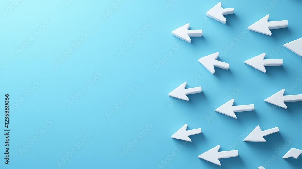 Poster white directional arrows on a light blue background creating a sense of motion and focus, ideal for 