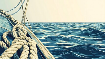 Obraz premium Sailing boat ropes on ocean at sunrise