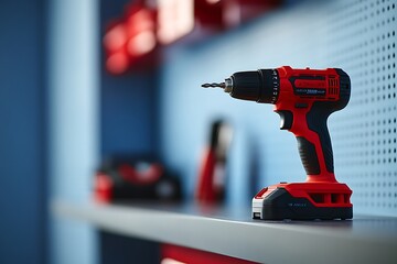 Powerful Red Electric Drill with Battery