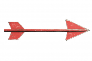 Vintage red arrow graphic design element for creative projects, isolated on transparent or white background