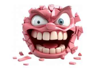 A cartoonish character expressing extreme anger and frustration, isolated on transparent or white background