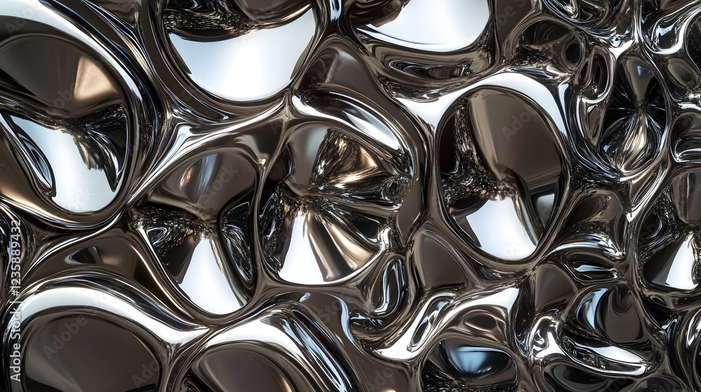 Poster reflective abstract metallic spheres liquid contemporary digital backdrop mesmerizing 3d render of s