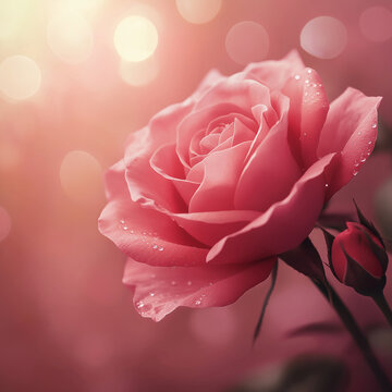 pink rose with dew drops