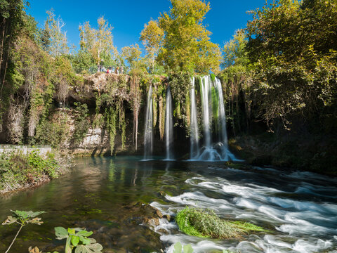Upper Duden or Iskander ( Turkish; Duden şelalesi ) waterfall.  An idyllic waterfall view. Touristic symbols of Antalya. Kepez region Turkey country 