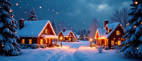 Snowy Christmas Village, Festive Scene, Winter Wonderland