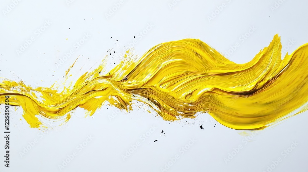 Poster vivid yellow brush stroke abstract art on white background with dynamic flow and texture representin