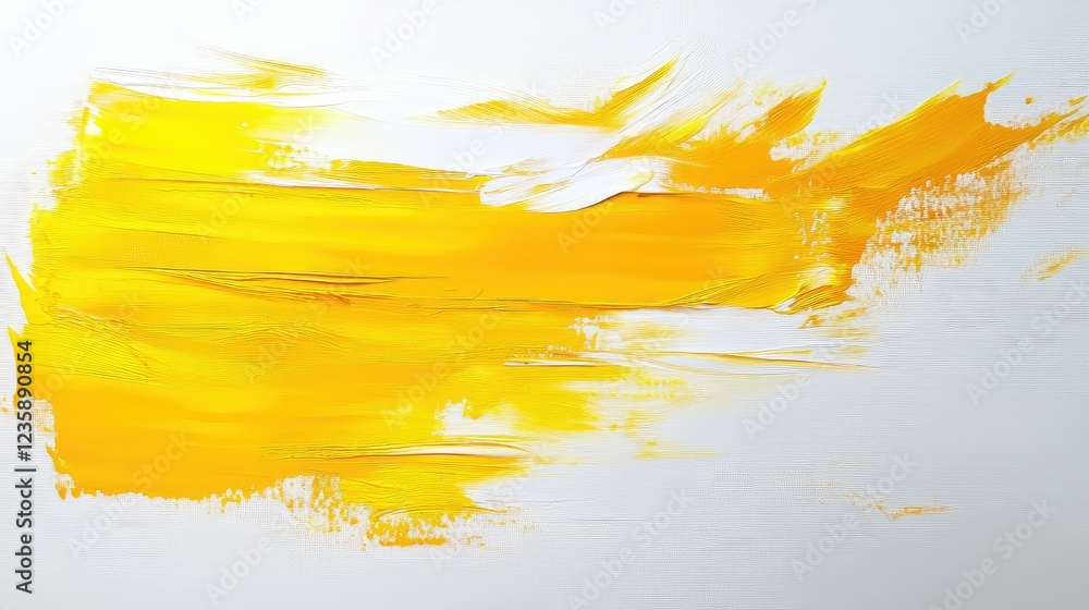 Poster vibrant yellow abstract artistic brush stroke on white background creating a bold and dynamic visual