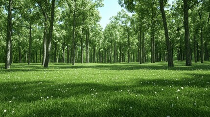 Lush green forest meadow sunlight nature scene, ideal for calm background
