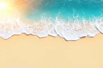 Aerial View of Turquoise Waves Crushing on Golden Sandy Beach During Bright Sunny Day