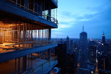 Fototapeta premium Chicago Skyline Construction at Dusk: A City's Ascent