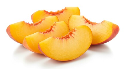 Juicy Slices of Fresh Ripe Peaches Isolated on White Background Summer Fruit