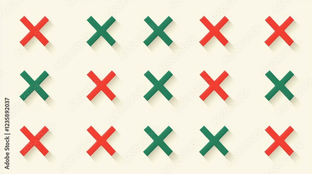 Poster abstract pattern featuring colorful crosses arranged in a grid format, showcasing red and green shap