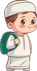 illustration of a Islamic child with bag