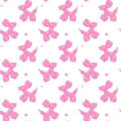Seamless Pattern Disco Pink Balloon Dogs in Bold Vibrant Pastel Minimalist 