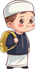 illustration of a Islamic child with a bag