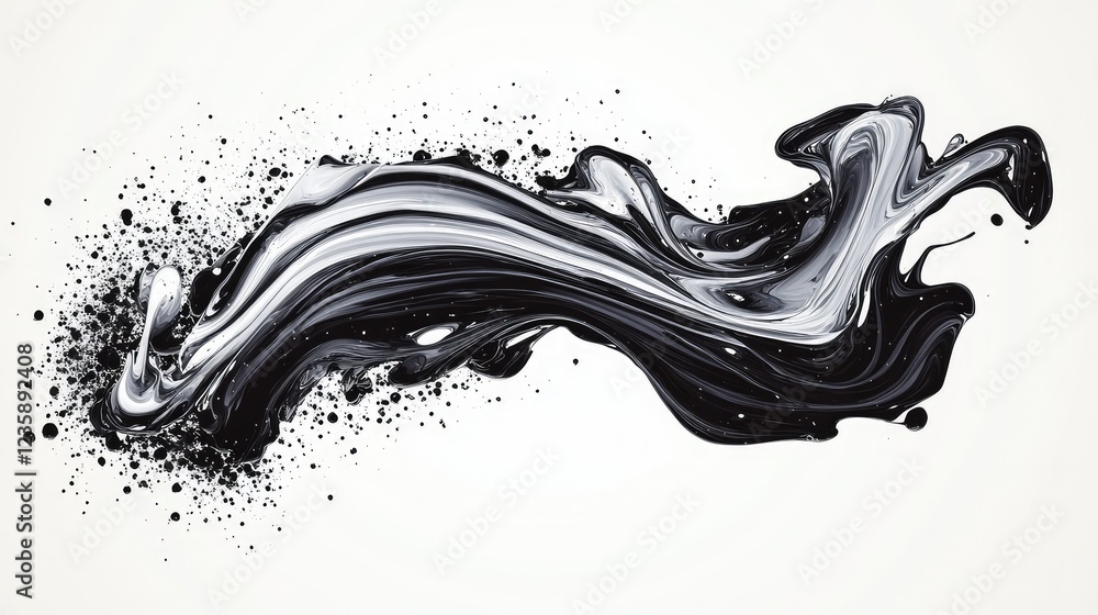 Poster abstract black and white paint swirl with splashes on light background ideal for creative projects a