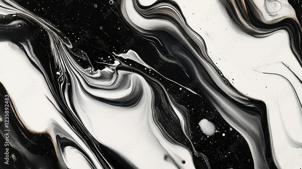 Poster abstract black and white fluid art with swirling patterns, artistic background, modern texture desig