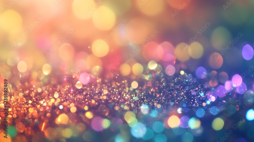 Fototapete Shimmering glitter particles with vibrant multicolor bokeh lights creating a dynamic abstract and mesmerizing background