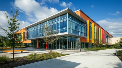 Obraz premium Vibrant modern building sunny plaza landscaping