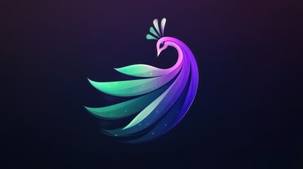 Elegant peacock design, gradient colors, dark background, logo concept