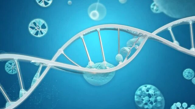 Swirling Motion Graphics of RNA Structure with Blue Backdrop in a Cellular Environment