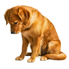 Adorable Golden Retriever Puppy Sitting with Sad Expression and Thoughtful Eyes
