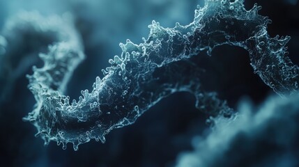 Close up image of a blue and white dna double helix structure on a neutral background