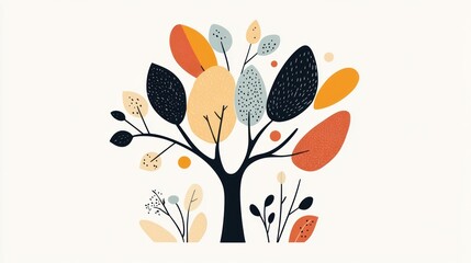 Autumn tree illustration, nature design, fall foliage, white background, seasonal art