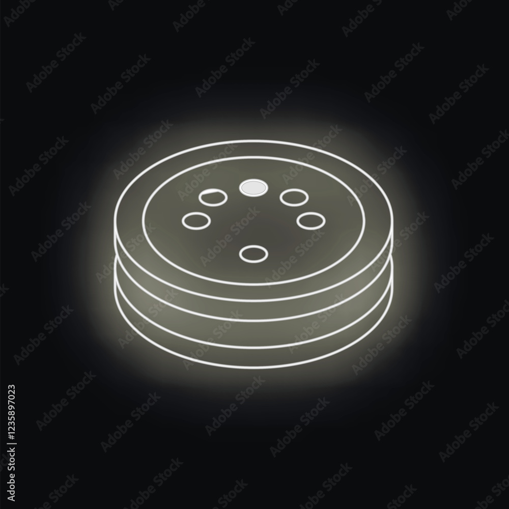 Aufkleber neon outline of smart speaker forming stack, symbolizing multiple devices and interconnected network
