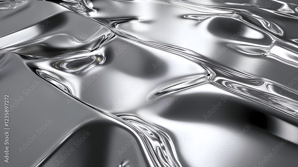 Leinwandbilder Striking and captivating metallic fluid abstraction featuring smooth reflective shapes and dynamic curves  This digital art showcases a futuristic contemporary