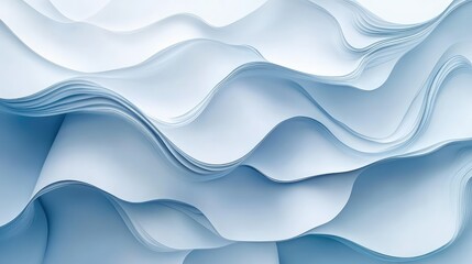Obraz premium Abstract wavy blue and white paper texture showcasing soft folds and layers creating a serene and modern background suitable for various design projects