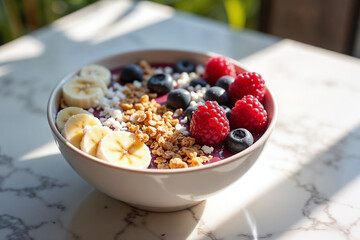 Vibrant Healthy Smoothie Bowl with Fresh Fruits on Marble Surface