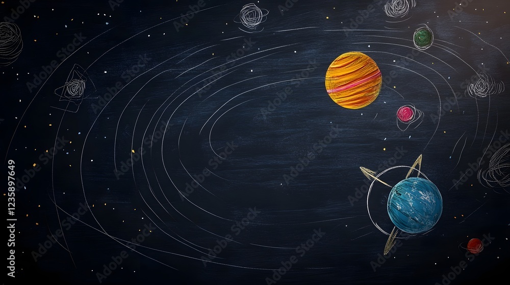 Poster Striking cosmic landscape depicting a vast mysterious galaxy filled with planets stars nebulae comets asteroids and other celestial bodies floating in the infinite dark expanse of space
